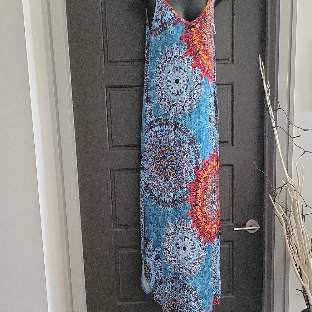 Pink and Blue Spaghetti Strap Resort Maxi Dress